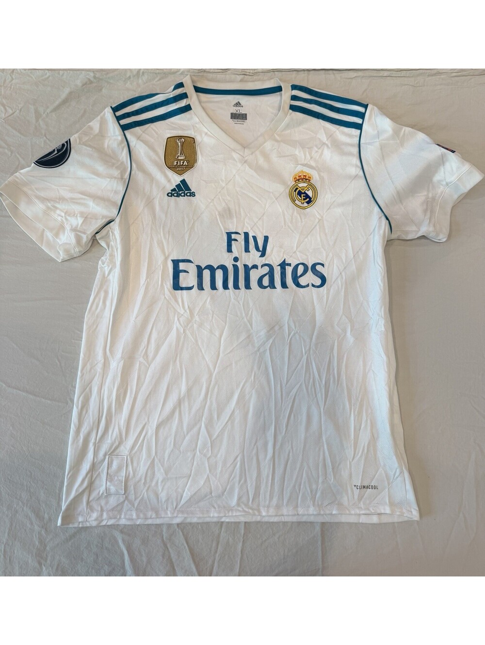 Adidas Real Madrid 2017 2018 Home Jersey Mens XL White UCL FIFA Champions Patch